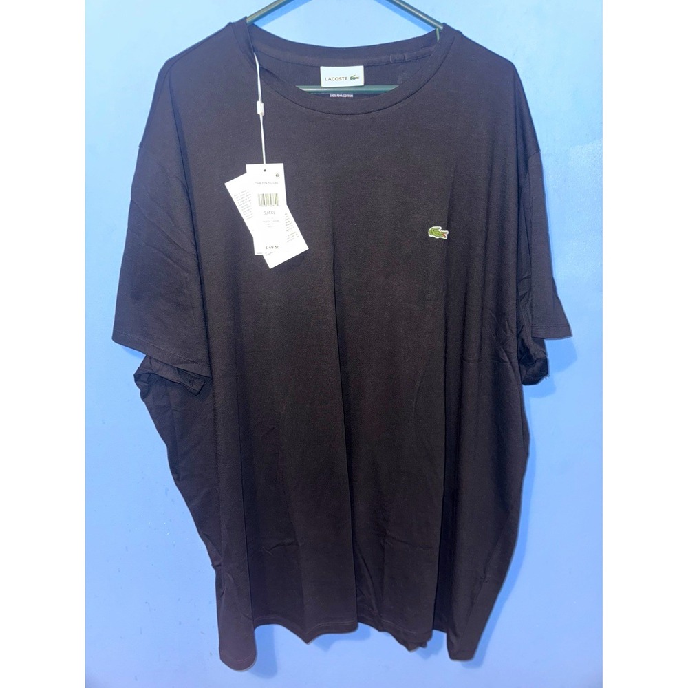 Lacoste Men's Black Crew Neck T-Shirt 4XL Regular Fit Pima Cotton Logo TH6709